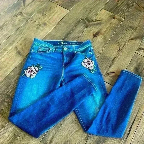7 For All Mankind Denim - 7 For All Mankind Rose Patch Jeans “the skinny” | Size 28  Waist